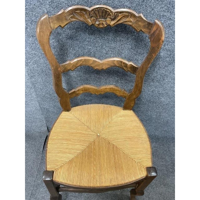 Set of 4 Antique French Provincial Ladderback Dining Chairs | Louis XV Style Rush Seat For Sale - Image 4 of 10