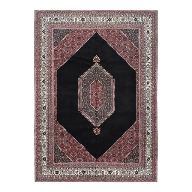 Bidjar Rug 10′ X 14’3” Black Wool Vintage Traditional Hand-Knotted Carpet For Sale