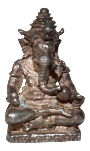 Ganesh Silver Hindu Diety Amulet Statue in Box