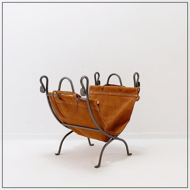 Magazine Holder in Wrought Iron and Suede For Sale - Image 14 of 14