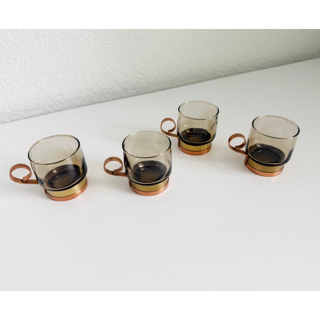 Vintage Espresso Cups in Brass, Copper, Smoked Glass- Set of 4 For Sale - Image 9 of 9