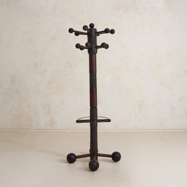 Charles Dudouyt French Brutalist Carved Oak Coat Rack by Charles Dudouyt, 1940s For Sale - Image 4 of 11