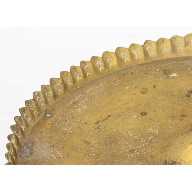Persian Persian Brass Tray Top Folding Wood Table For Sale - Image 3 of 11