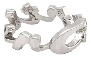 Cartier Signature 18k White Gold Script Band Ring - Size 5