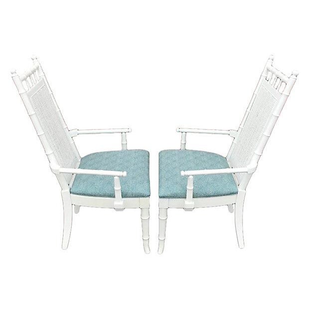 White Lacquered FauxBamboo Wicker Back Vintage Dining Chairs Set of