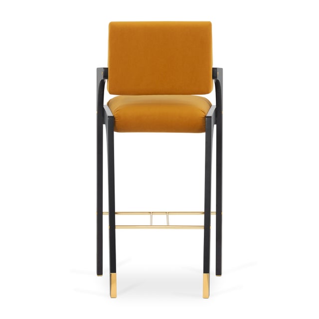 Not Yet Made - Made To Order Arches Bar Stool in Mustard Velvet and Black Lacquered from Insidherland For Sale - Image 5 of 15