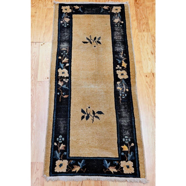 Textile Late 19th Century Chinese Peking Rug, Hand-Knotted Wool, Tan & Navy, 3' x 5' For Sale - Image 7 of 15