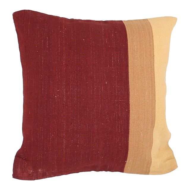 Arteverk Handwoven Reversible Wool Kilim Floor Pillow — Red & Beige Color-Block (29") For Sale