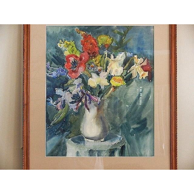 An unsigned vintage watercolor still life painting features a loosely rendered floral arrangement and Expressive...