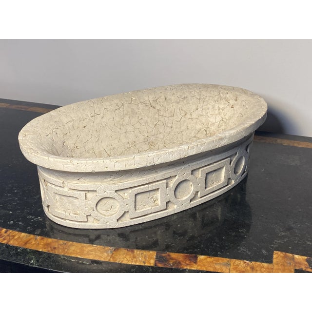 Late 20th Century Oval Limestone Architectural Designed Decorative Bowl For Sale - Image 10 of 10