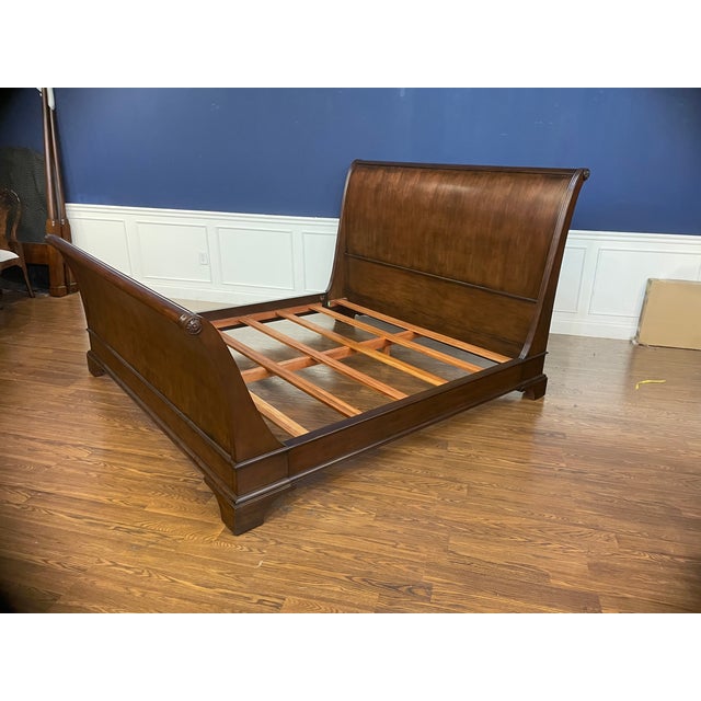 Traditional King Size Mahogany Sleigh Bed by Leighton Hall - Showroom Sample For Sale - Image 9 of 11