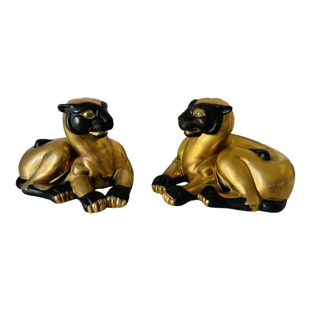 Pair of Gold Porcelain Bastet Cat Giddesses Protectors of Women Qing Dynasty For Sale