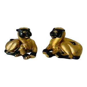 Pair of Gold Porcelain Bastet Cat Giddesses Protectors of Women Qing Dynasty