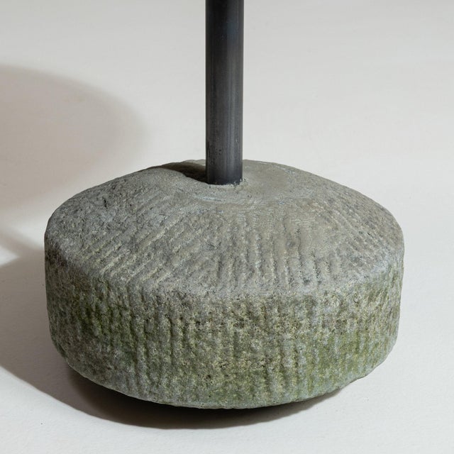 21st Century Poland Deep Charcoal Grey Round Stone-Base Side Table For Sale In Greensboro - Image 6 of 10