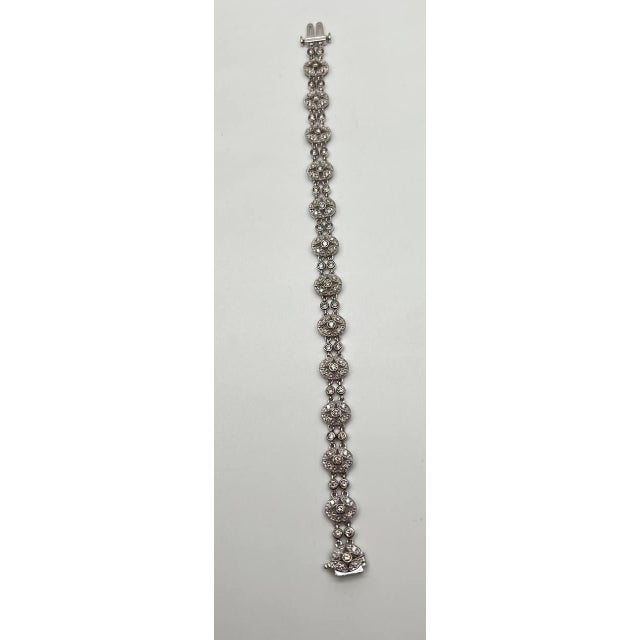 Vintage Style Edwardian Diamond Filigree 14k White Gold Statement Bracelet For Sale - Image 4 of 10
