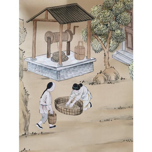 Paper Vintage Chinoiserie Wallpaper | Hand-Painted Figural Landscape Mural | Luxury Antique Style Wall Art For Sale - Image 7 of 11