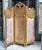 This elegant French-style paravan room divider features a soft multicolor damask upholstery beautifully complemented by a...