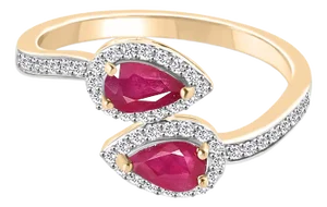 18k Gold Ruby & Real Diamond Bypass Ring Size 7