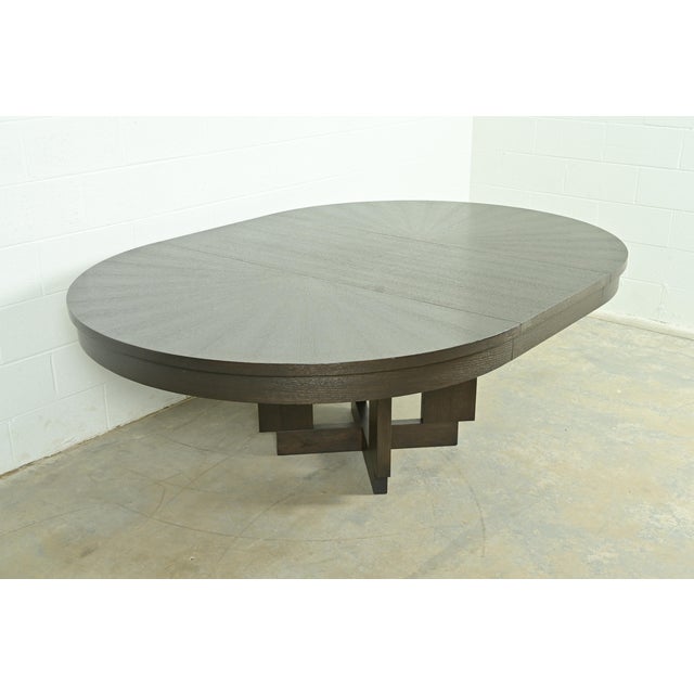 Christian Liaigre Style Modern Oak Pedestal Extension Dining Table For Sale - Image 9 of 13