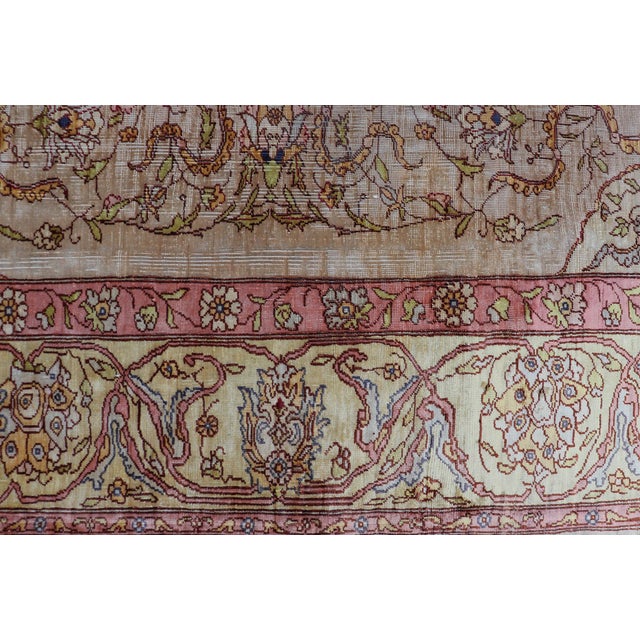 Tribal Antique Turkish Silk Hereke Rug With Floral Medallion Design and Ivory Field For Sale - Image 3 of 14