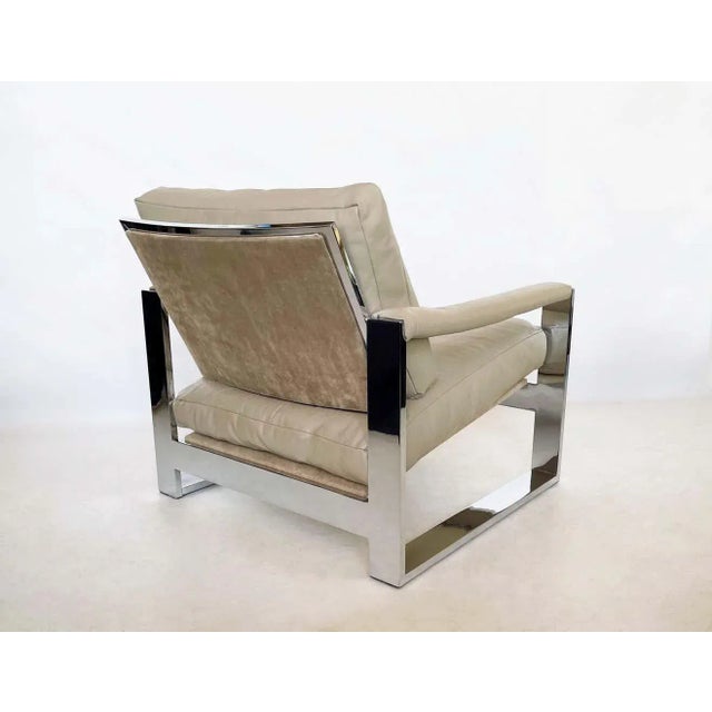 Chrome Streamlined Milo Baughman Flat Wide-Band Leather Chairs - A Pair For Sale - Image 8 of 9