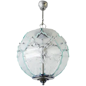 Italy O4 Zero Quattro Murano Glass & Chrome Chandelier, 1970s