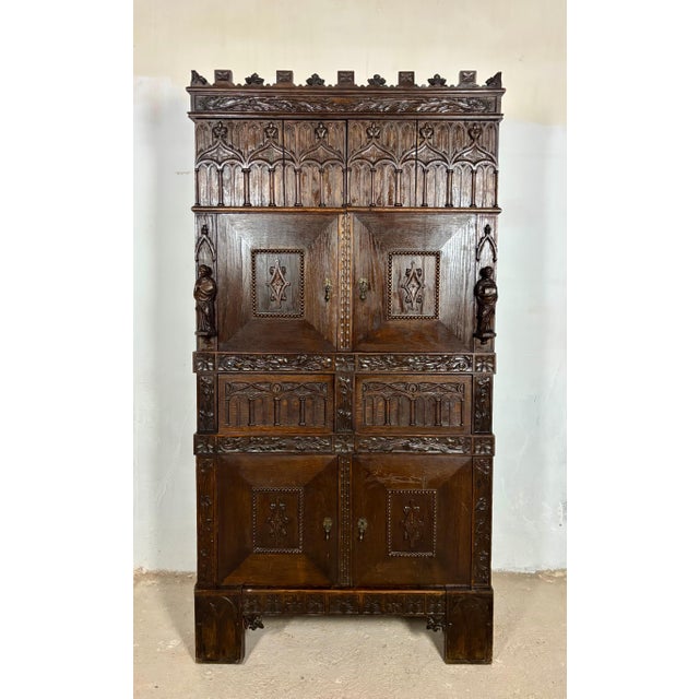Monumental Gothic Revival Oak Cabinet, Early 20th Century For Sale - Image 9 of 15