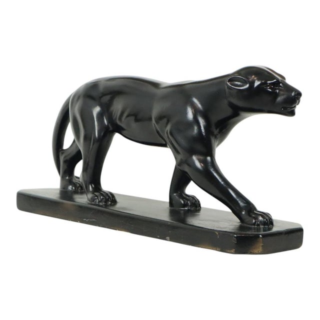 Art Deco French Panther Sculpture in Black Lacquered Plaster, 1920s For Sale - Image 4 of 18