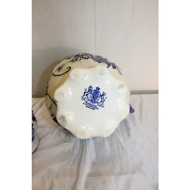 Late 20th Century Staffordshire English Ironstone Hand Painted Porcelain Bowl & Pitcher For Sale In Philadelphia - Image 6 of 11