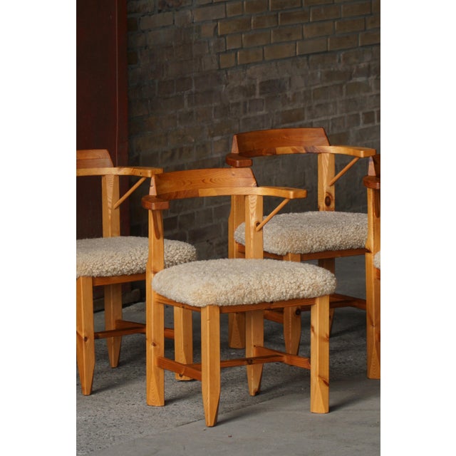 Danish Pine Dining Chairs in Lambswool, 1970s, Set of 4 For Sale - Image 18 of 18