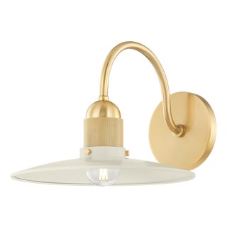 Mitzi Leanna 10 in. 1 Light Wall Sconce in Aged Brass and Soft Cream Finish For Sale
