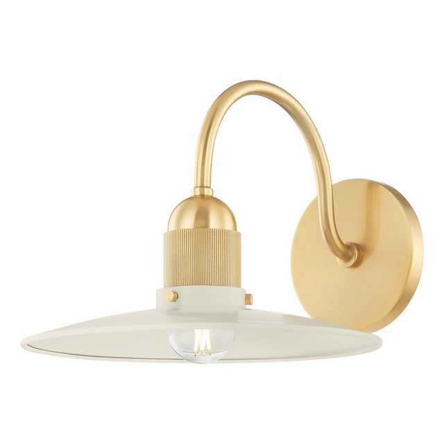 Mitzi Leanna 10 in. 1 Light Wall Sconce in Aged Brass and Soft Cream Finish For Sale