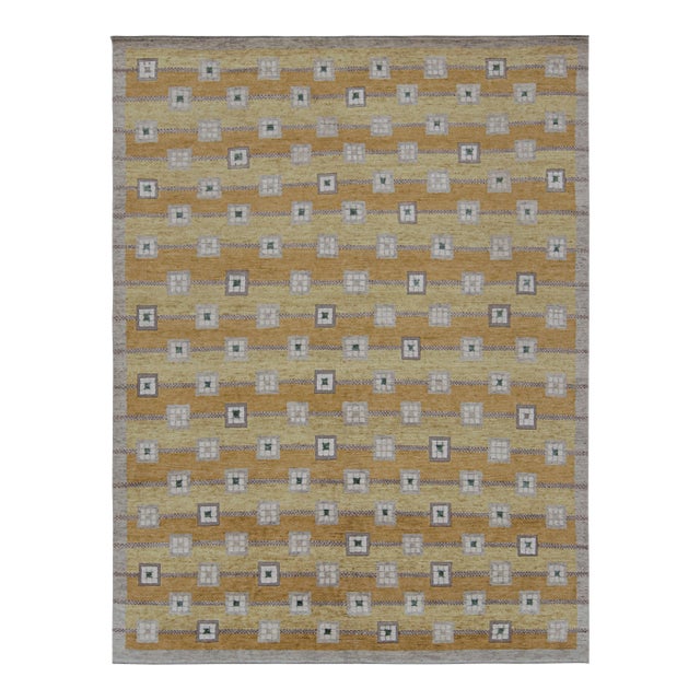 Rug & Kilim’s Scandinavian Style Custom Rug in Gold, Beige-Brown Geometric Patterns - 5x8 For Sale