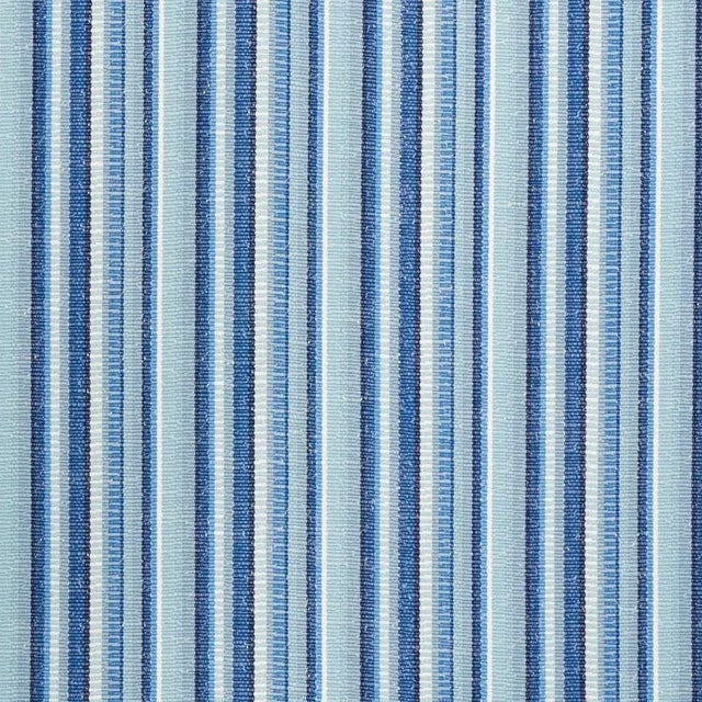 Sample - Schumacher Primavera Stripe Fabric in Sea For Sale