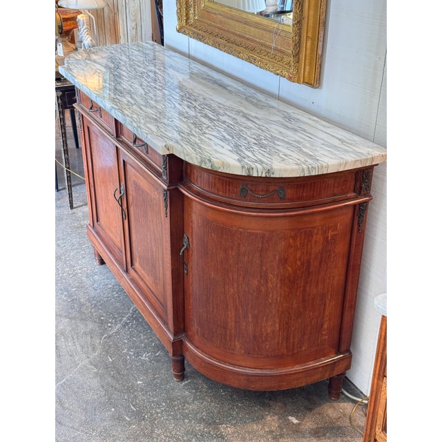 1920s French Mahogany Marble Top Server With Rounded Ends For Sale - Image 10 of 11