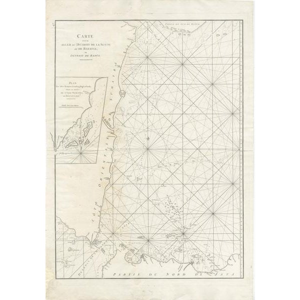 Antique map titled 'Carte pour aller du Détroit de la Sonde ou de Batavia, au Détroit de Banca'. This uncommon sea chart...