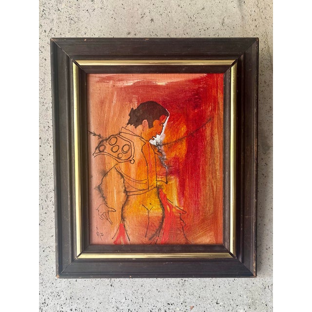 1960s Vintage Spanish Modernist Matador Portrait Painting Signed Pz For Sale In Miami - Image 6 of 6