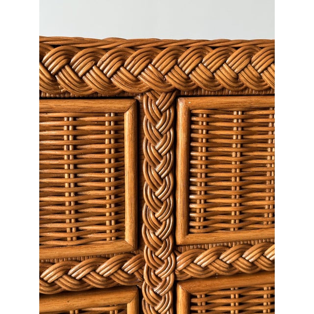 Brown Woven Wicker Six-Drawer Dresser With Braided Rope Trim, 1980s For Sale - Image 8 of 18