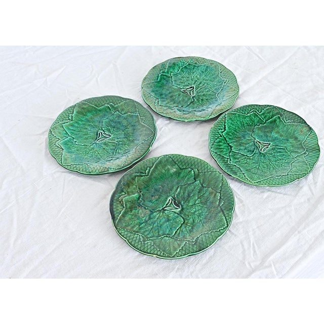 Green French 19th Century Set of Four Gien Majolica Leaf Plates For Sale - Image 8 of 12