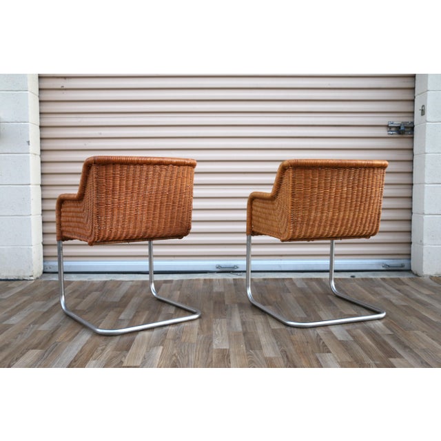Pair of Vintage Harvey Probber Model D43 Wicker Cantilever Armchairs, 1970s For Sale - Image 10 of 17