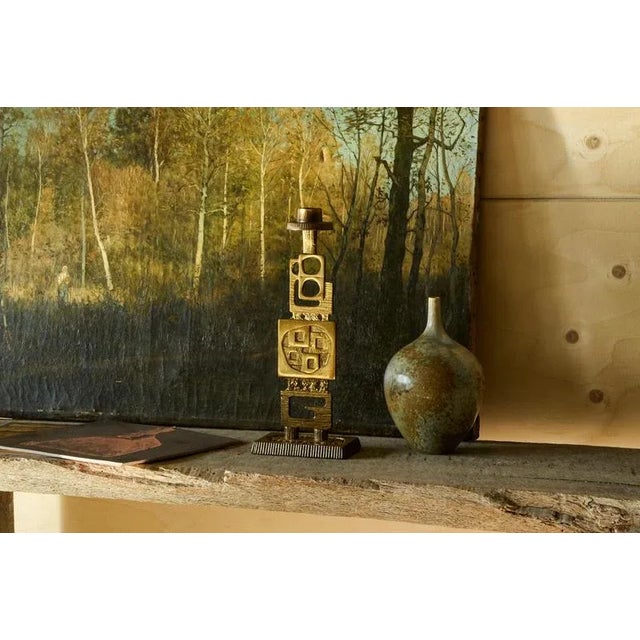 Metal Mid-Century Brutalist Candleholder in Brass, 1960s For Sale - Image 7 of 8