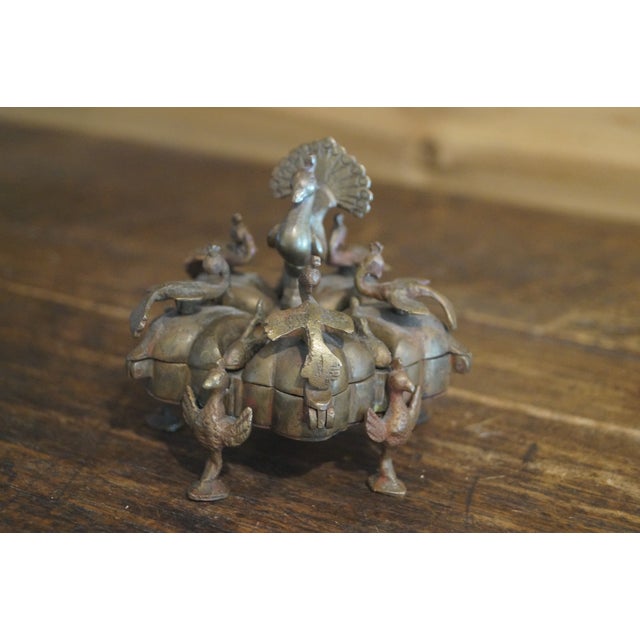 Bronze 1950s Rajasthani Bronze Peacock Sindoor Box For Sale - Image 8 of 12