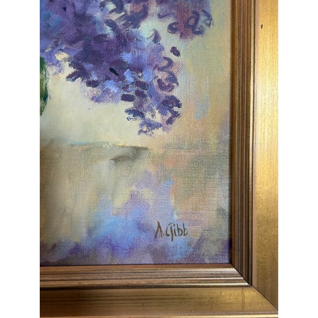 Realism 1980s Original Oil on Canvas Lilacs in a Nantucket Basket by Ann Gibb For Sale - Image 3 of 8