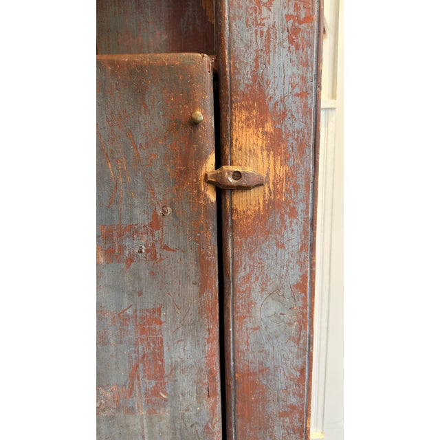 Stunning, Early 19Th Century, Blue Painted American Cupboard - original blue milk paint over a rust red background....
