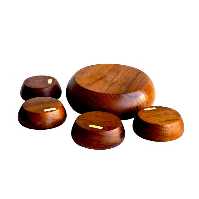 Dansk Mid 20th Century Hand-Turned Teak Wood Bowls, 5 Pieces For Sale - Image 4 of 16