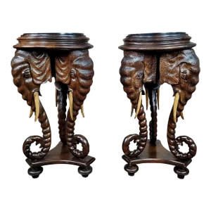 19th Century Elephant Side Tables Carved Walnut -A Pair