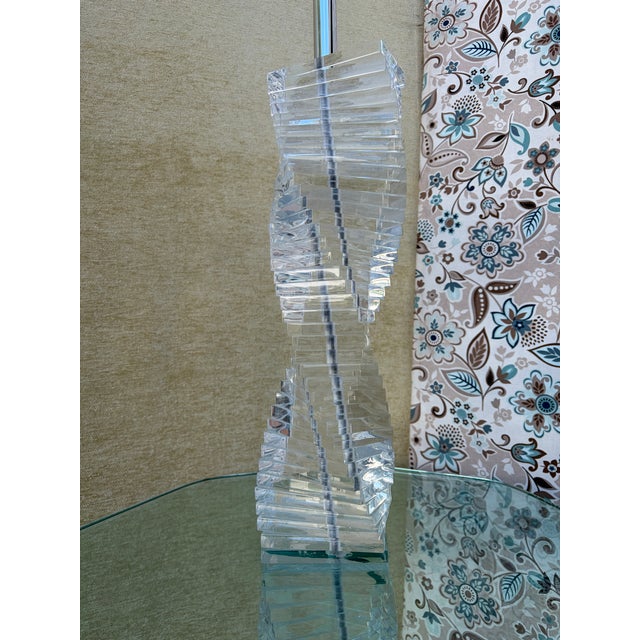 Stacked Lucite Blocks Spiral Floor Lamp in the Karl Springer. Style. Circa 1970s For Sale - Image 10 of 13