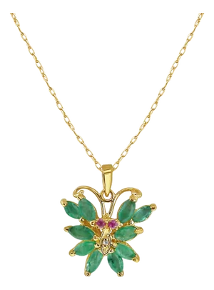 Butterfly Shaped Emerald & Ruby Necklace 16"