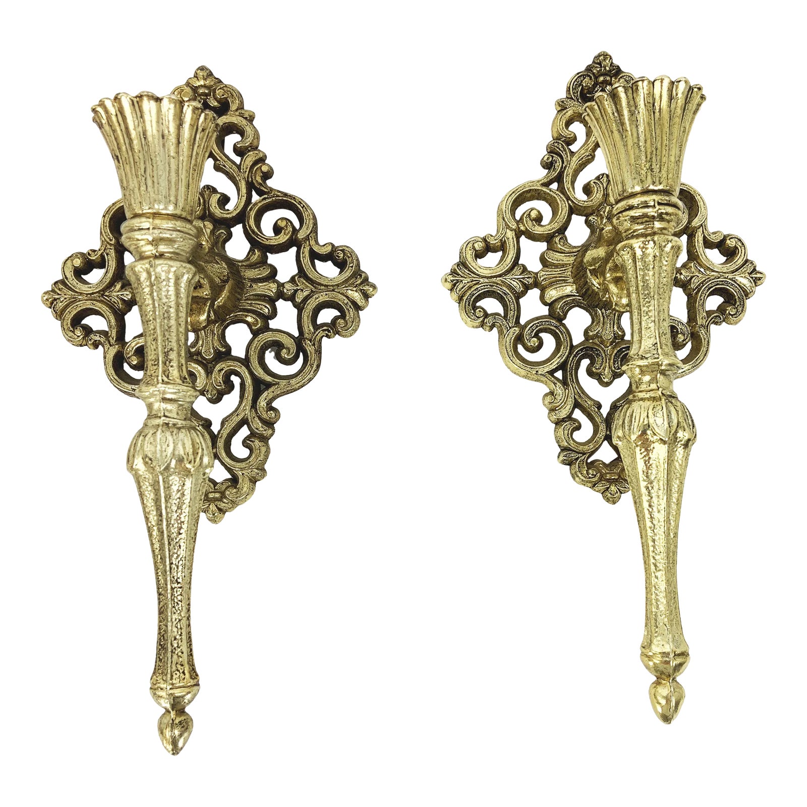 Vintage Pair of Metal Cast Iron Candle Holders Gold Sconces Chairish