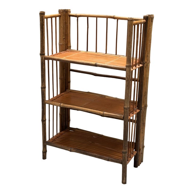 Vintage Boho Chic Folding Rattan and Bamboo Wall Unit, 1960s For Sale